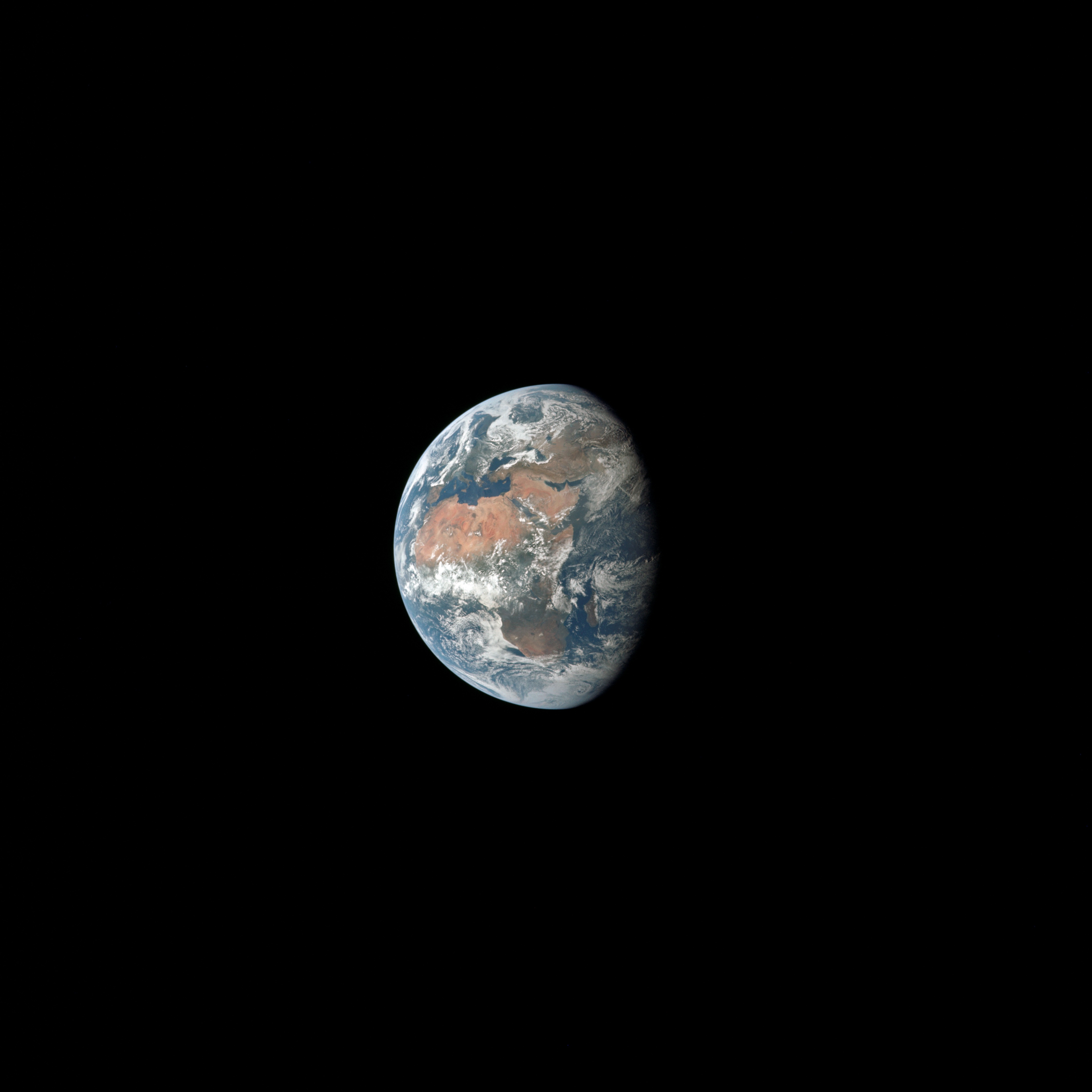 A view to the Earth taken by the Apollo 11 crew on July 19, 1969, on the third day of the mission to the Moon.
