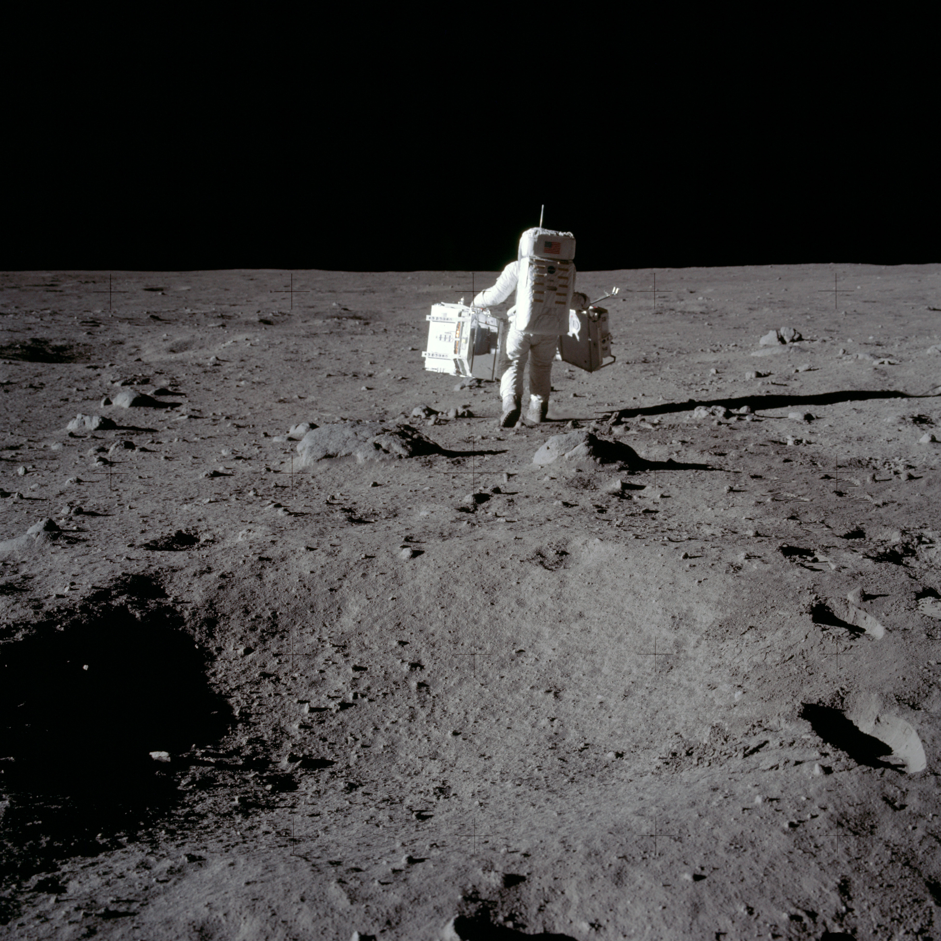 Astronaut Buzz Aldrin walks on the Moon surface on July 21, 1969.