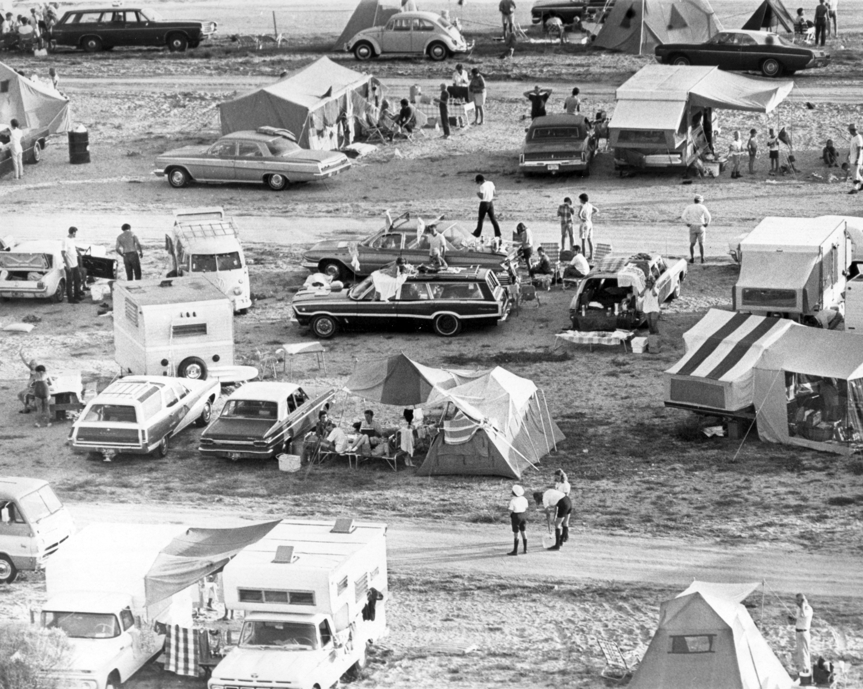 A camping area of visitors arriving in masses to see the historic Apollo 11 launch  on July 16, 1969.