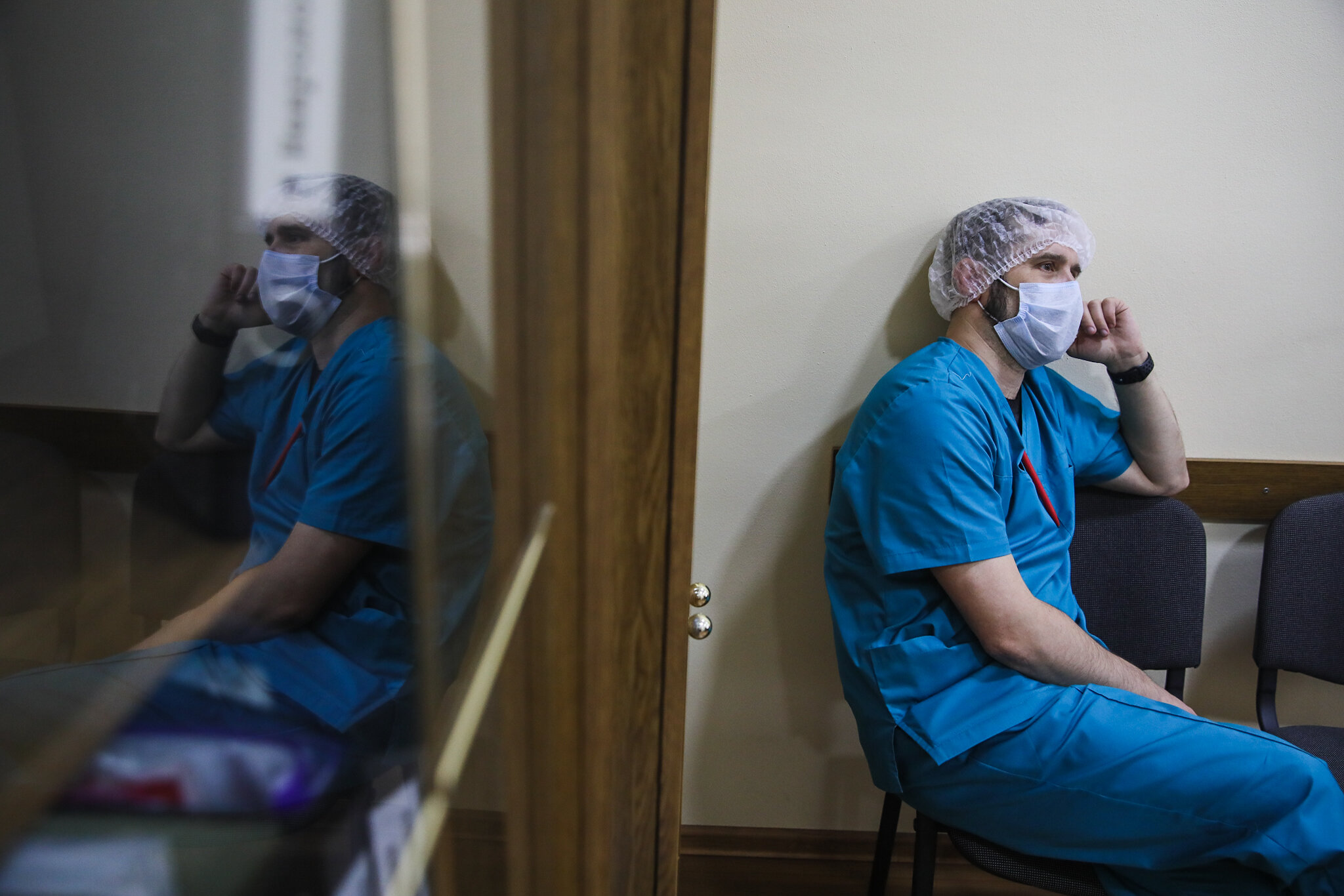 Ihor Klapko, head of the inpatient department at Kolomyia District Hospital in Ivano-Frankivsk Oblast in his office on March 16, 2021.