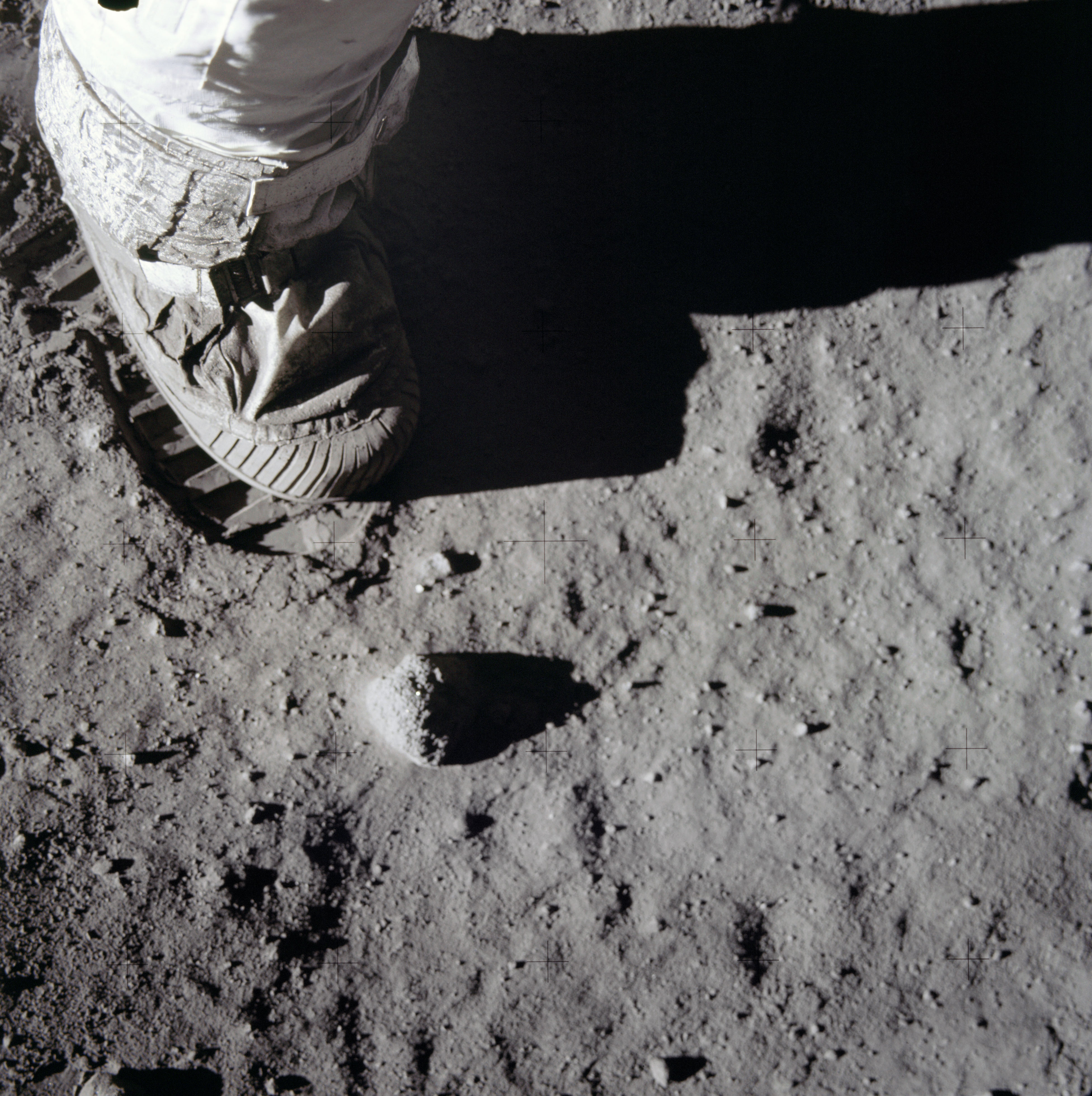 Astronaut Buzz Aldrin leaves a footprint in the moon dust during the historic Moonwalking on July 21, 1969.