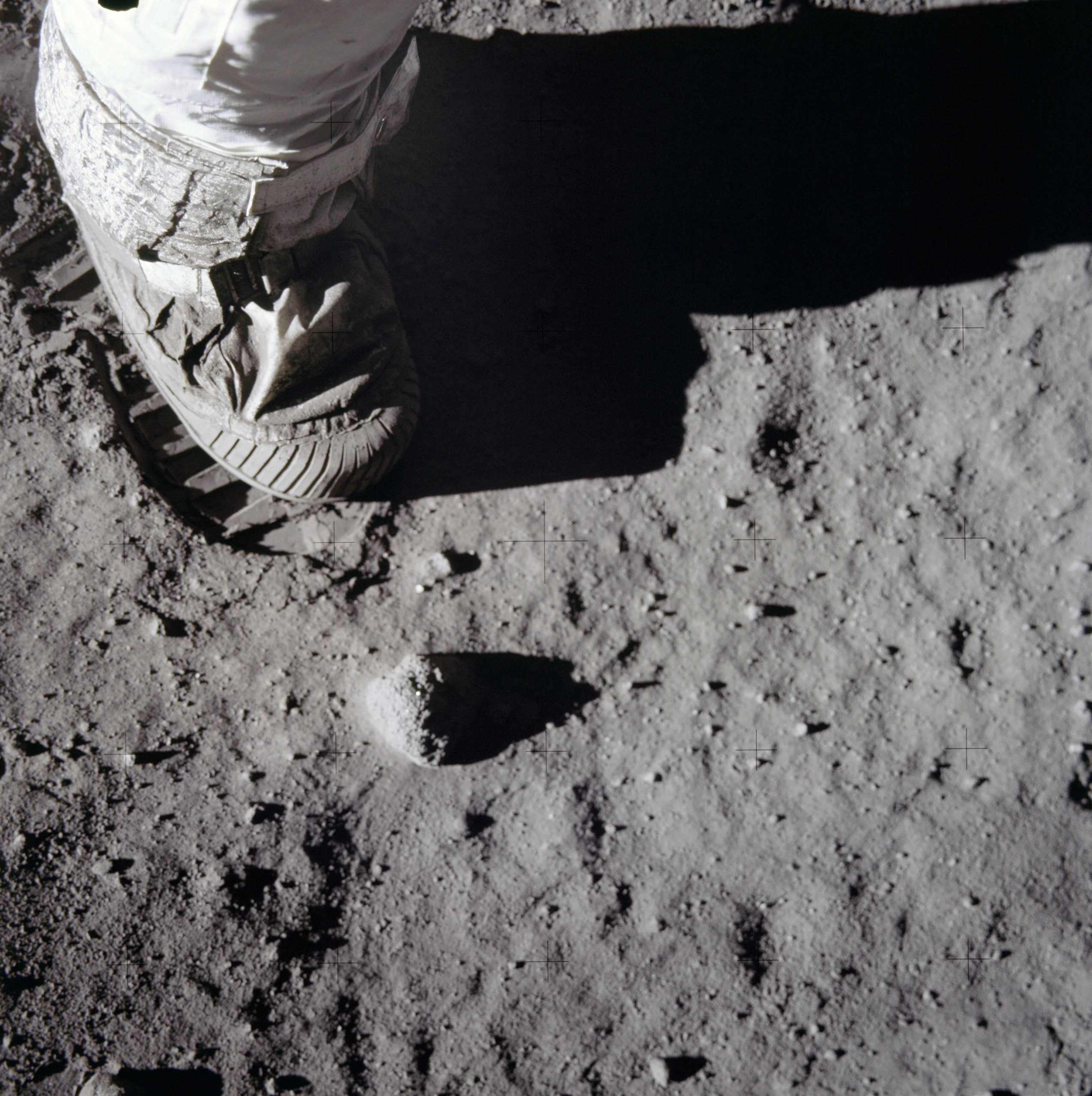 Astronaut Buzz Aldrin leaves a footprint in the moon dust during the historic Moonwalking on July 21, 1969.