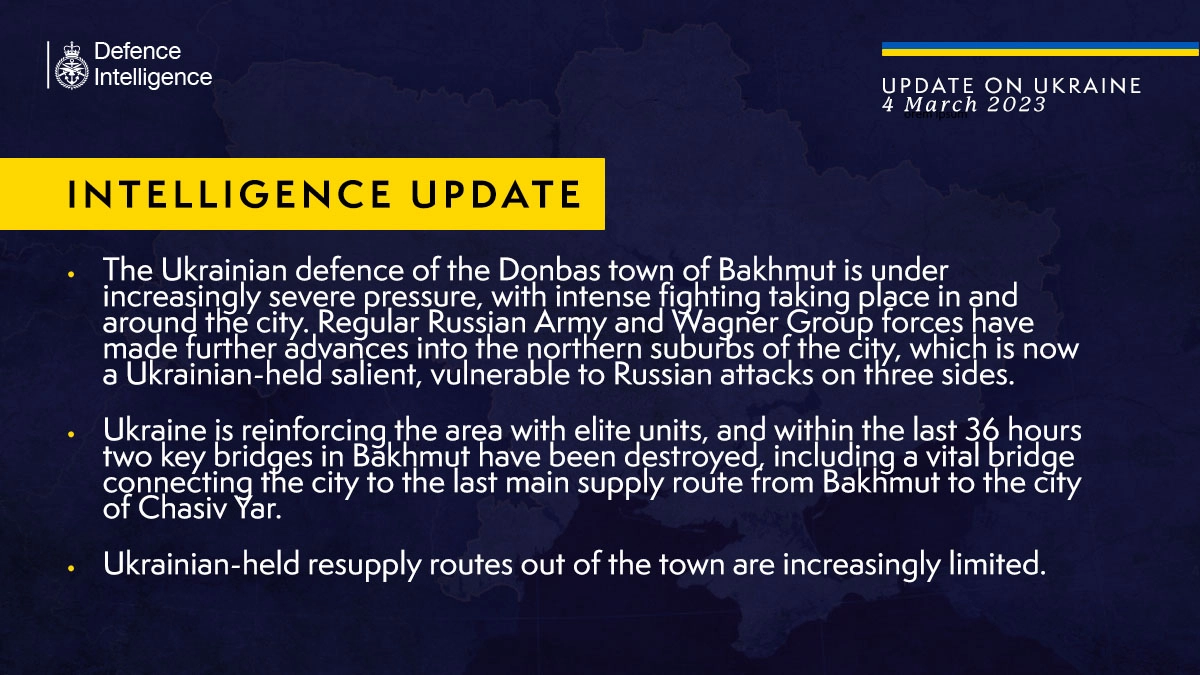 British Defence Intelligence Update Ukraine – 04 March 2023