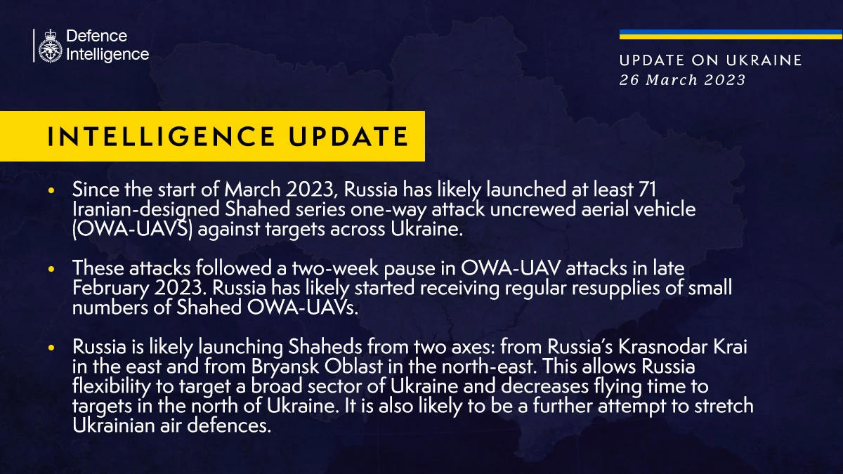 British Defence Intelligence Update Ukraine – 26 March 2023