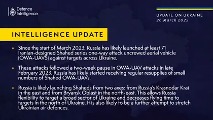 British Defence Intelligence Update Ukraine – 26 March 2023