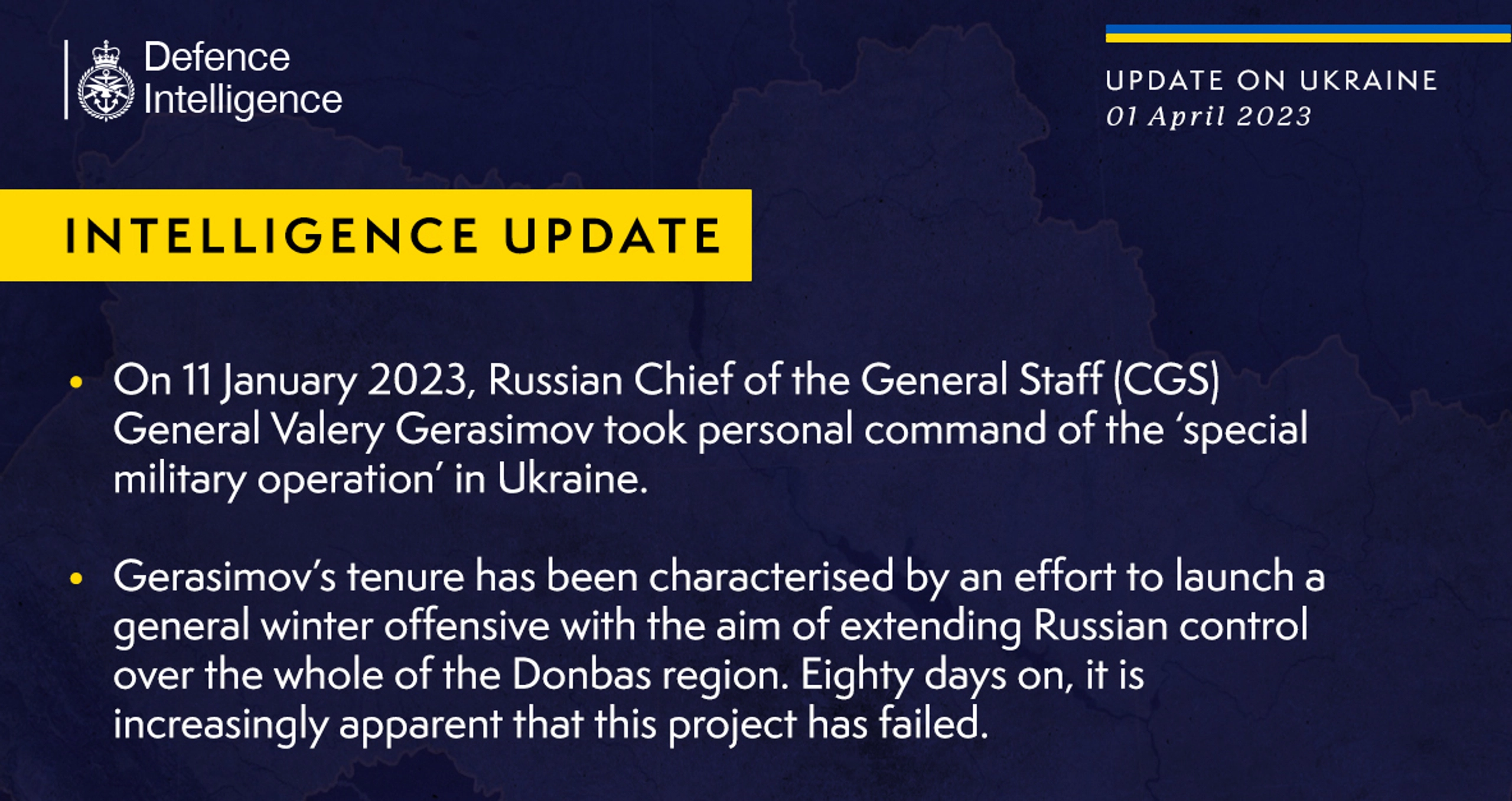 British Defence Intelligence Update Ukraine – 01 April 2023