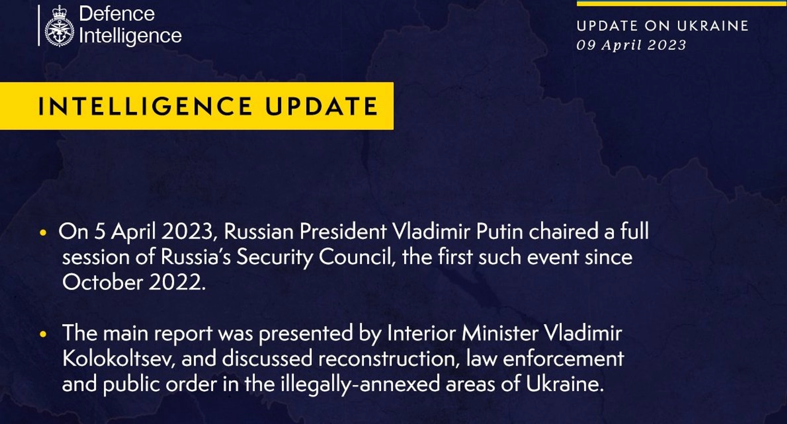 British Defence Intelligence Update Ukraine - 9 April 2023