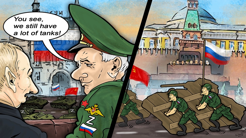 Russia Stages Semblance of a Victory Parade as Defeat Looms