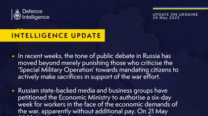 British Defence Intelligence Update Ukraine 28 May 2023