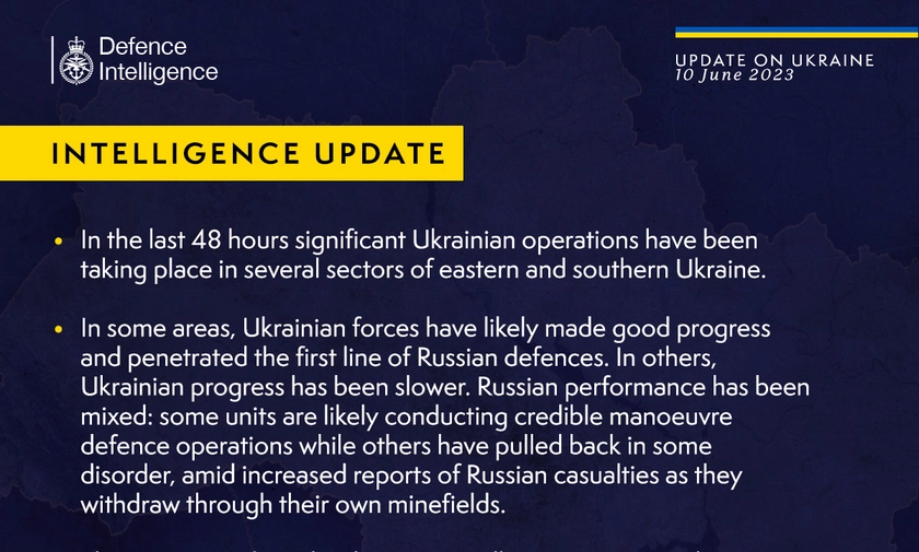 British Defence Intelligence Update Ukraine 10 June 2023