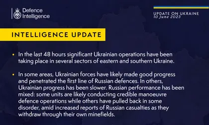 British Defence Intelligence Update Ukraine 10 June 2023