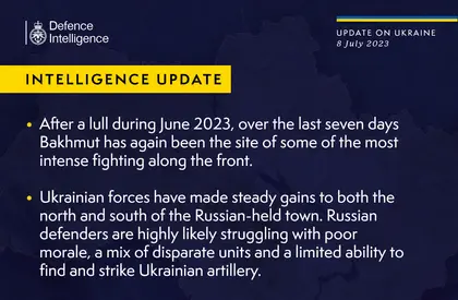 British Defence Intelligence Update Ukraine 8 July 2023