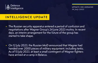British Defence Intelligence Update Ukraine 16 July 2023