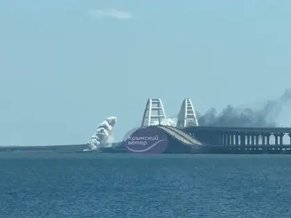 Smoke Observed Near Crimean Bridge as Pro-Russian Official Claims Ukrainian Missile Interceptions