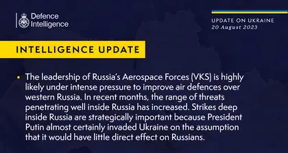 British Defence Intelligence Update Ukraine 20 August 2023
