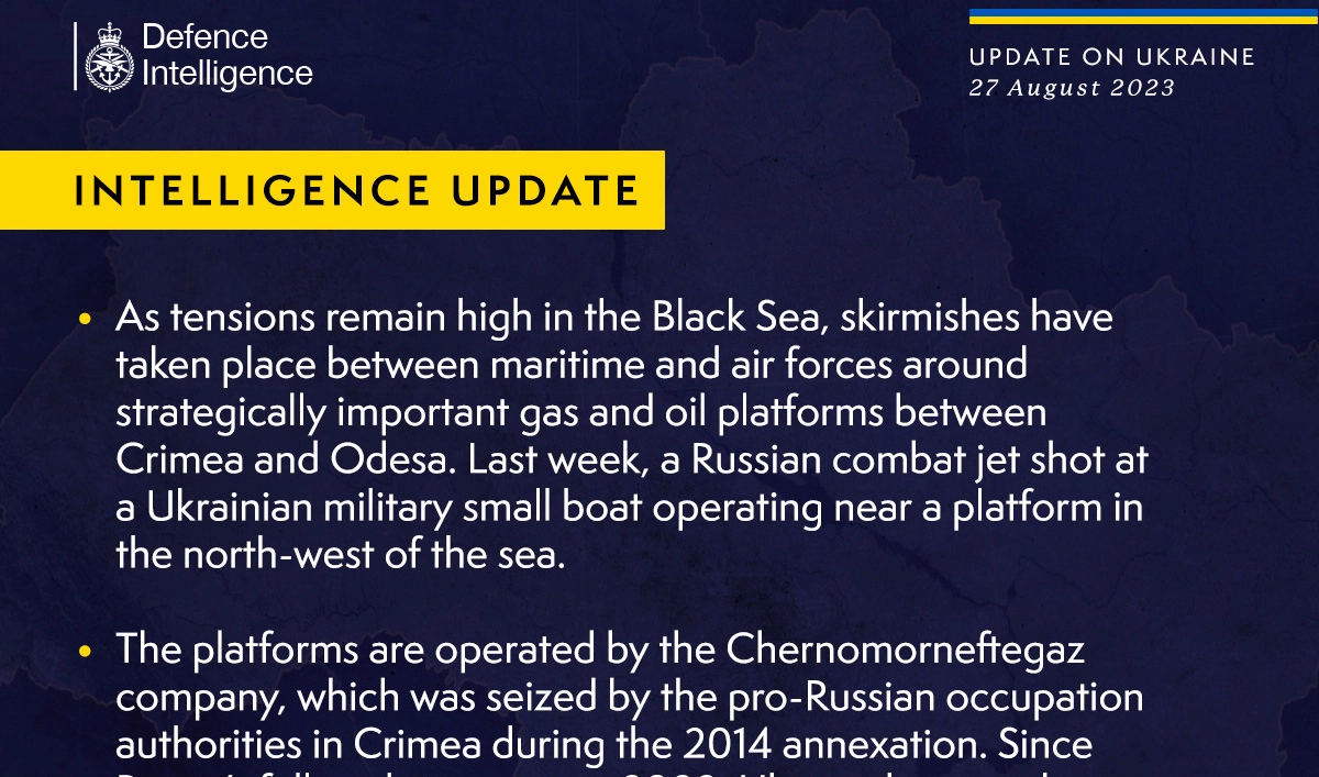 British Defence Intelligence Update Ukraine 27 August 2023