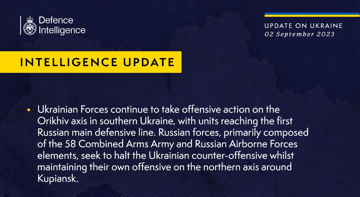 British Defence Intelligence Update Ukraine 2 September 2023