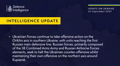 British Defence Intelligence Update Ukraine 2 September 2023