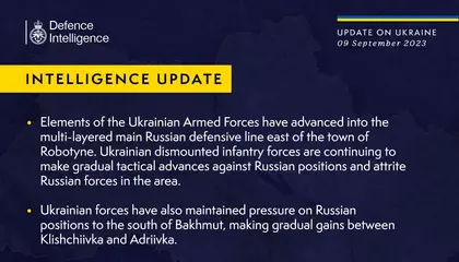 British Defence Intelligence Update Ukraine 9 September 2023