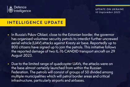 British Defence Intelligence Update Ukraine 10 September 2023