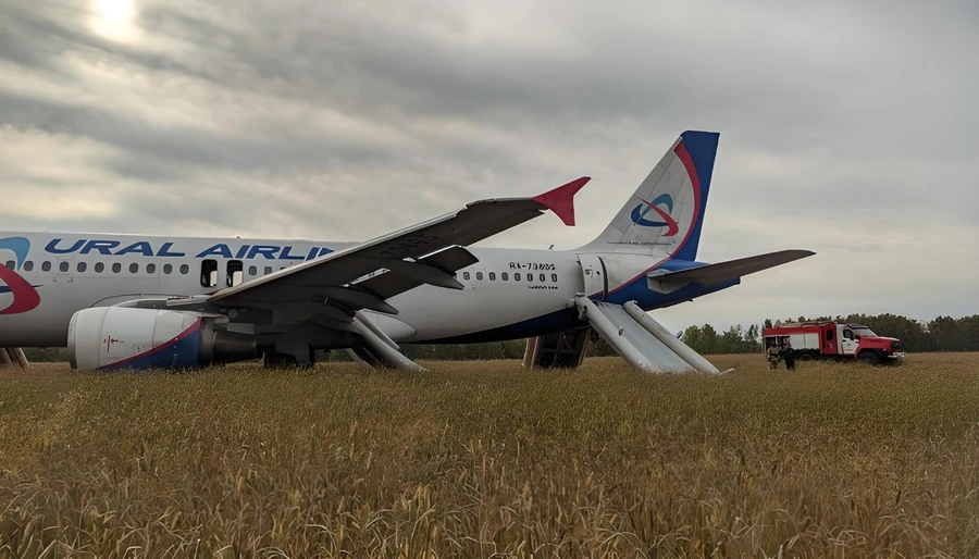 نجاة 150 شخص بعد خلل في طائرة روسية واضطرارها  للهبوط في حقل زراعي