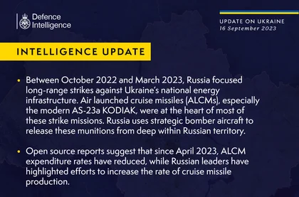 British Defence Intelligence Update Ukraine 16 September 2023