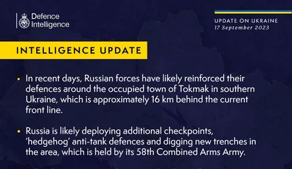 British Defence Intelligence Update Ukraine 17 September 2023