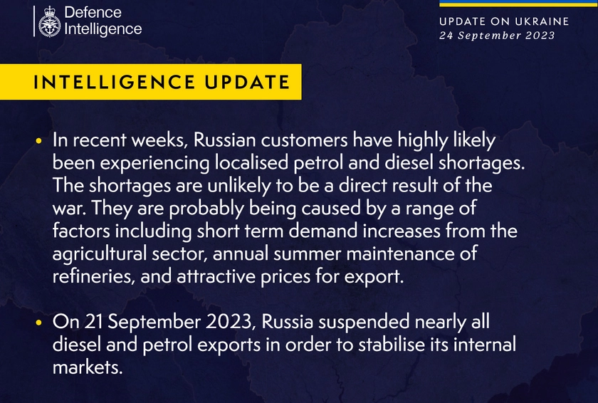 British Defence Intelligence Update Ukraine 24 September 2023