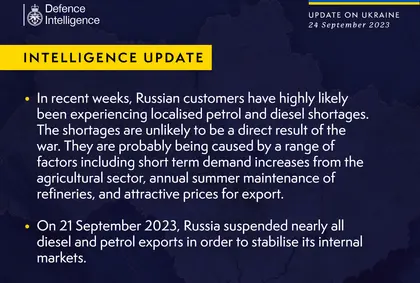 British Defence Intelligence Update Ukraine 24 September 2023