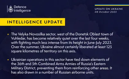 British Defence Intelligence Update Ukraine 8 October 2023