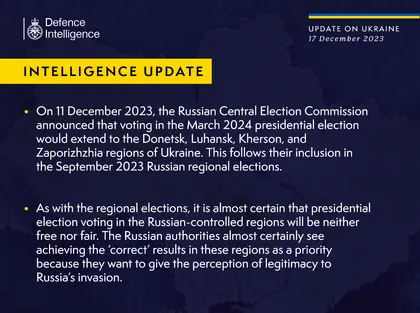 British Defence Intelligence Update Ukraine 17 December 2023