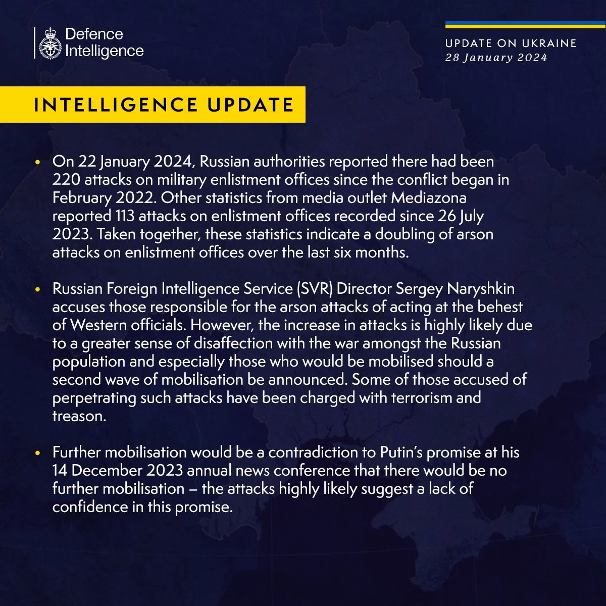 Latest UK Defence Intelligence Update on Ukraine: January 28, 2024