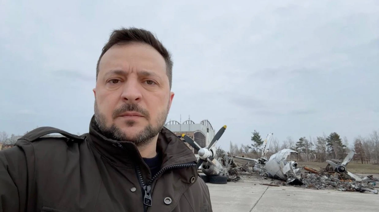 Zelensky's Address at Ukraine at Hostomel Airport on War Anniversary