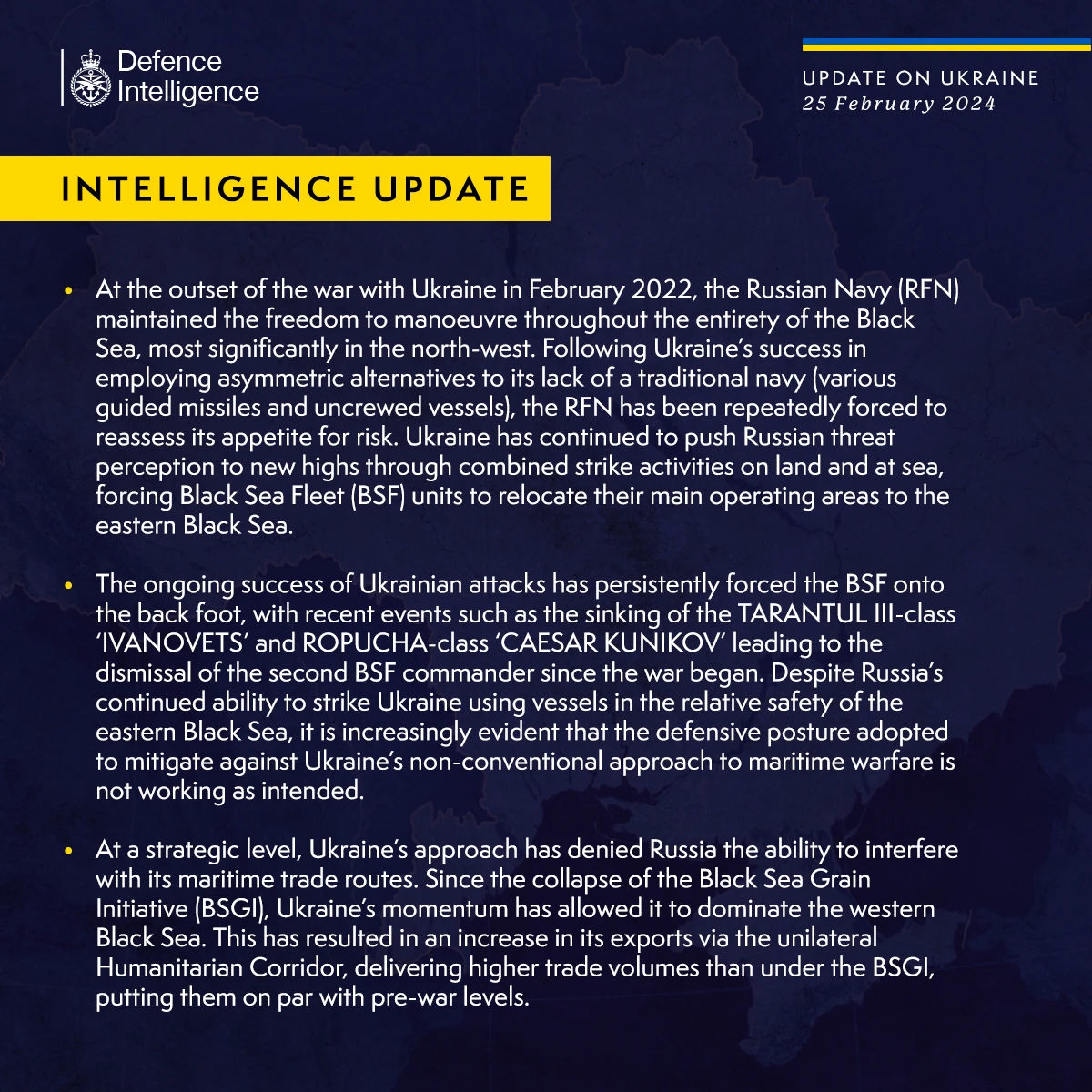 British Defence Intelligence Update Ukraine 25 February 2023