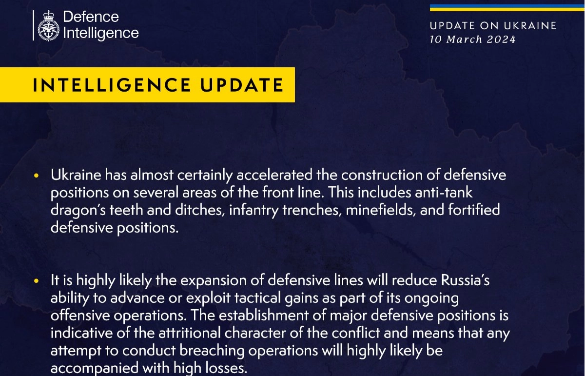 British Defence Intelligence Update Ukraine 10 March 2024