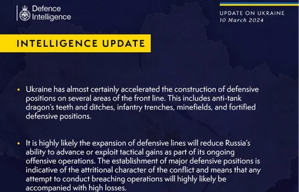 British Defence Intelligence Update Ukraine 10 March 2024