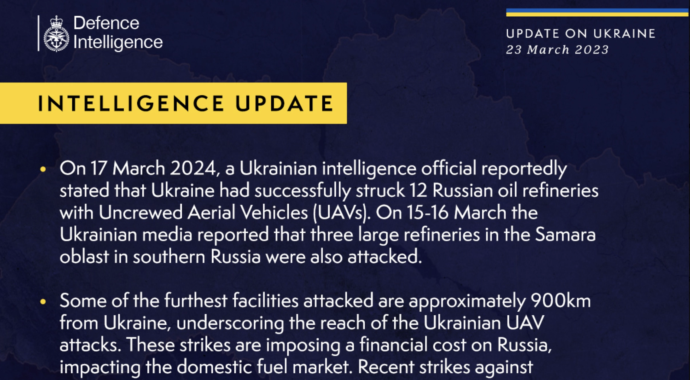 British Defence Intelligence Update Ukraine 23 March 2024