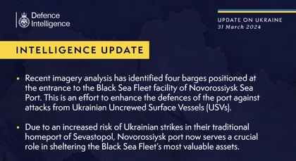 British Defence Intelligence Update Ukraine 31 March 2024