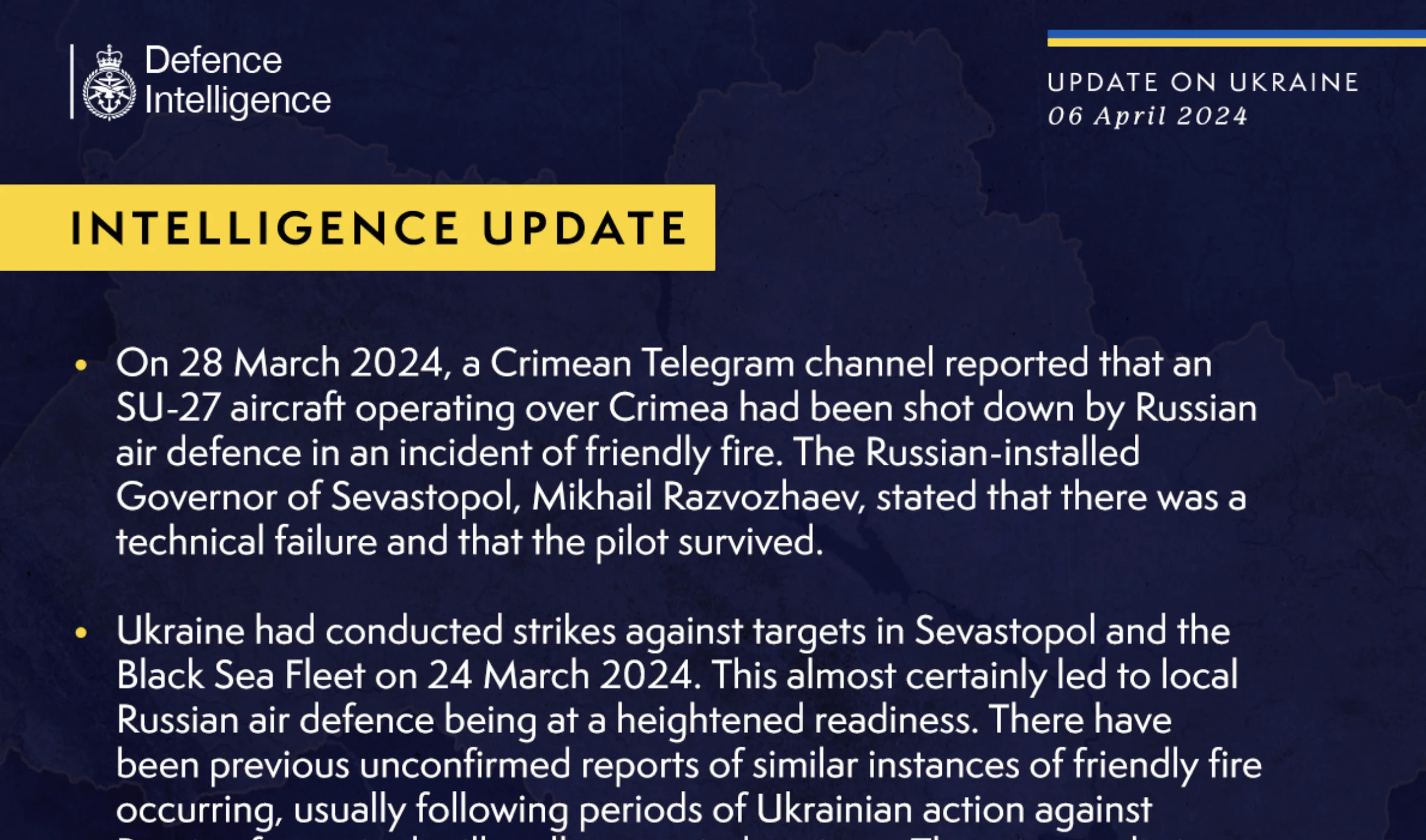 British Defence Intelligence Update Ukraine 06 April 2024