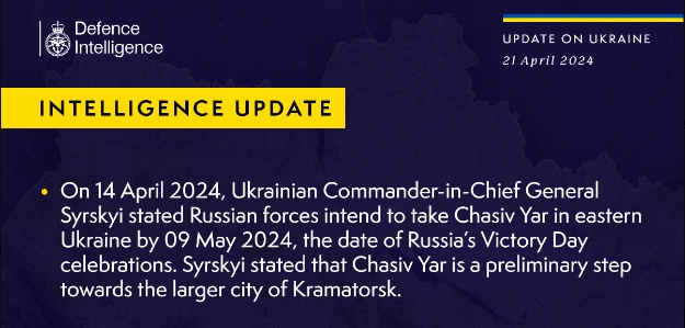 British Defence Intelligence Update Ukraine 21 April 2024