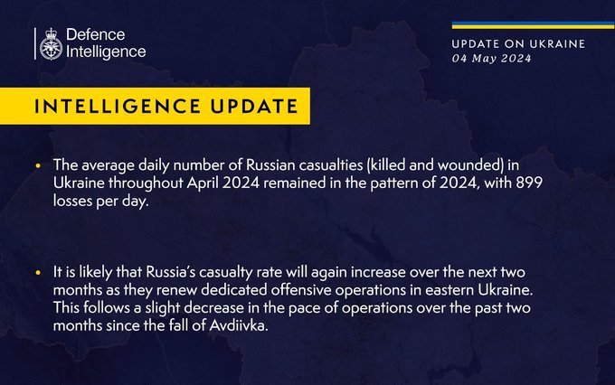 British Defence Intelligence Update Ukraine 04 May 2024