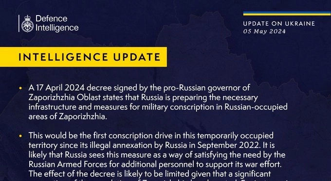 British Defence Intelligence Update Ukraine: May 5, 2024