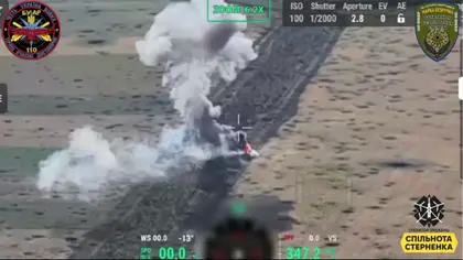 Video Shows Russian Tank Hit by Mine Finished Off by Drone