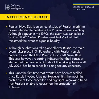 British Defence Intelligence Update Ukraine 26 July 2024