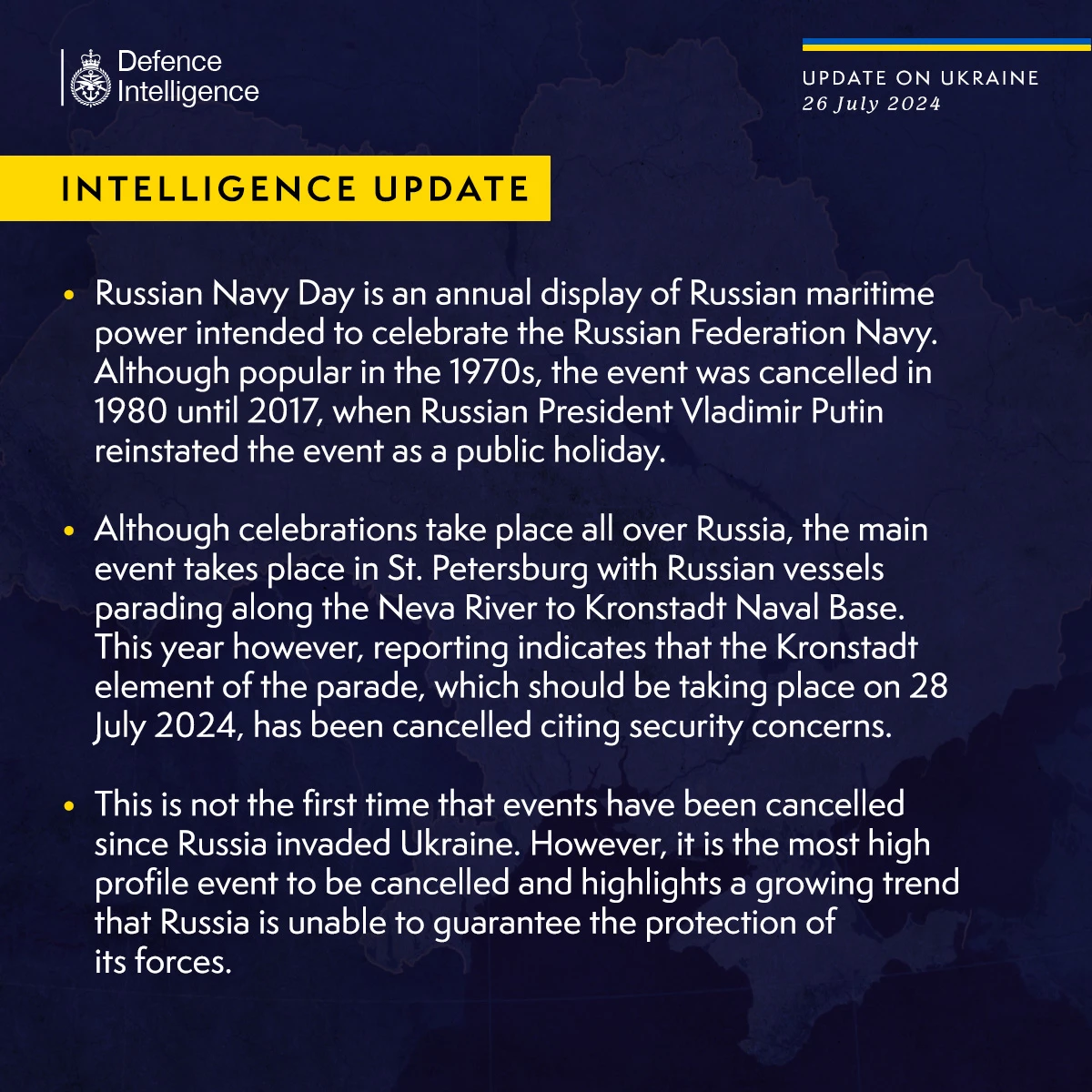 British Defence Intelligence Update Ukraine 26 July 2024