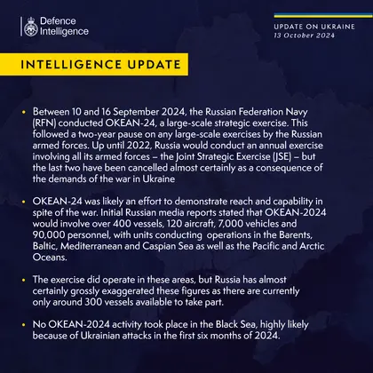 British Defence Intelligence Update Ukraine 13 October 2024