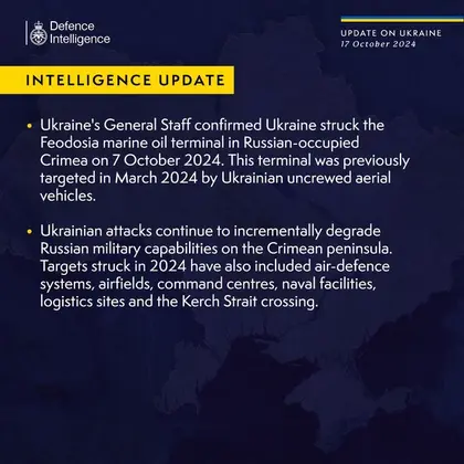 British Defence Intelligence Update Ukraine 17 October 2024