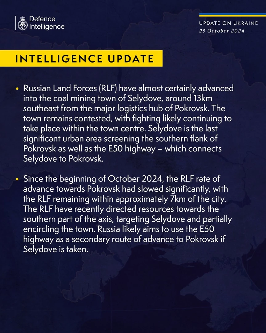 British Defence Intelligence Update Ukraine 25 October 2024