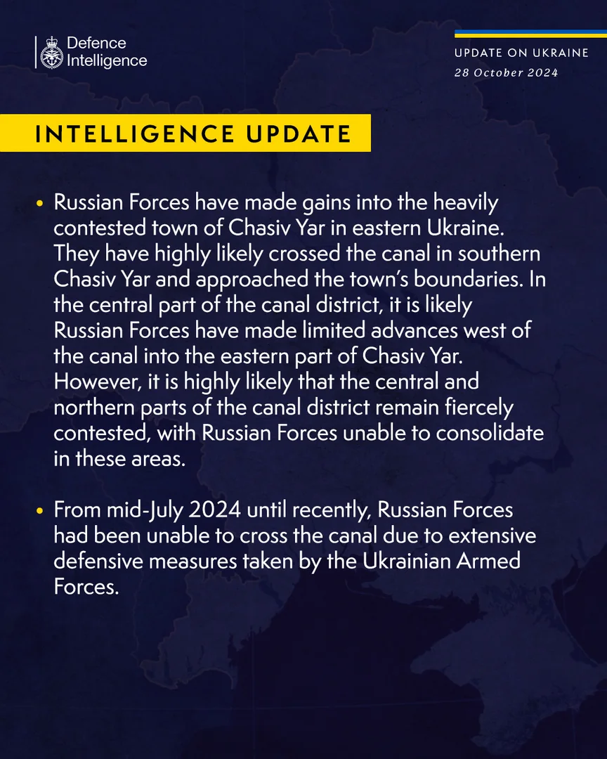 British Defence Intelligence Update Ukraine 28 October 2024