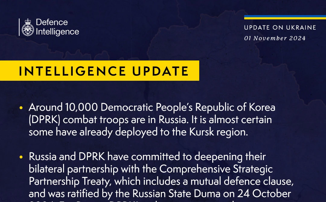 British Defence Intelligence Update Ukraine 01 November 2024